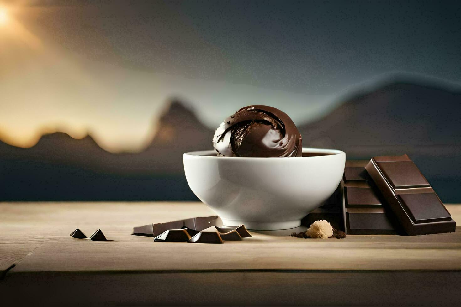 chocolate gelo creme dentro uma tigela com nozes e chocolate. gerado por IA foto