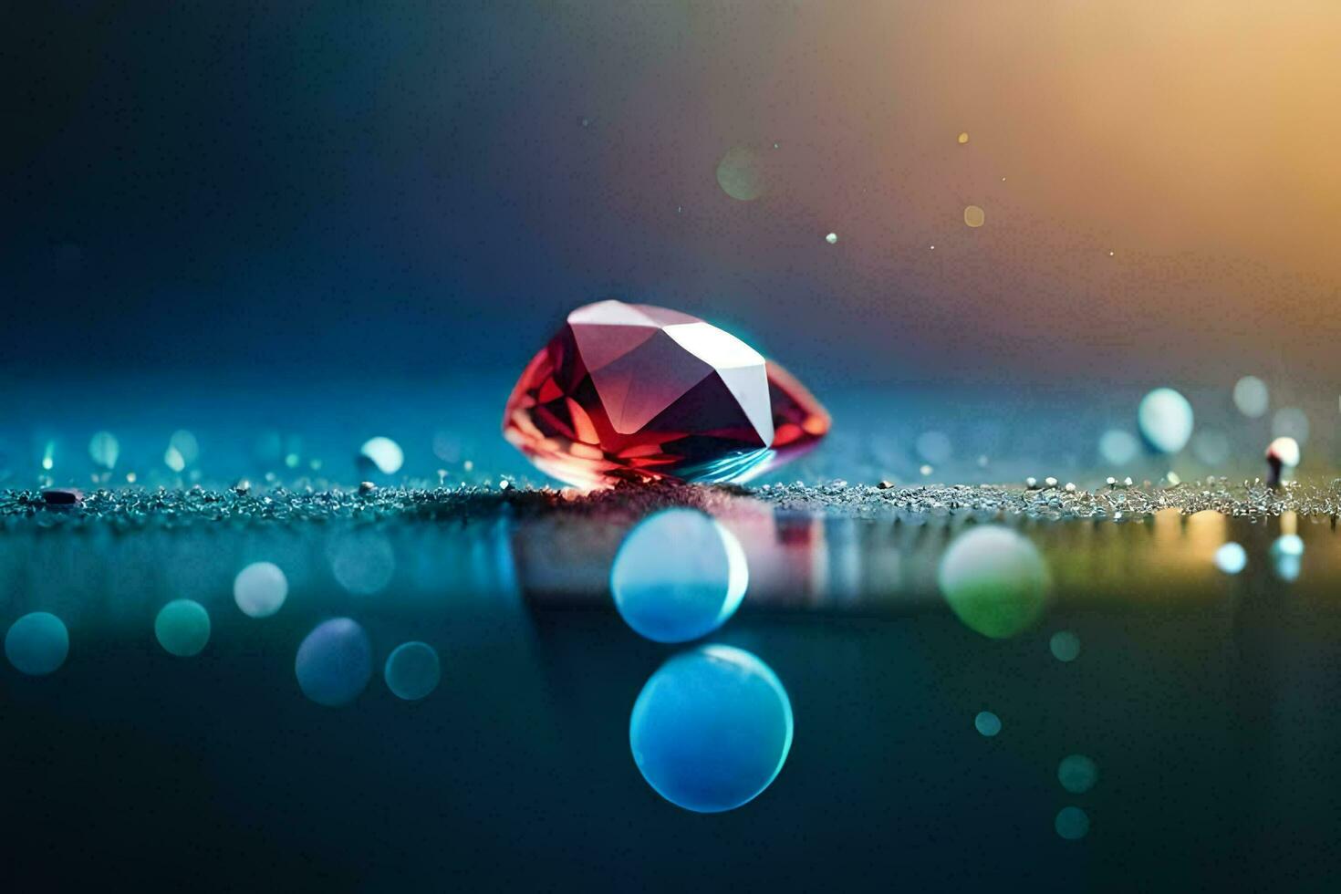 uma vermelho diamante em uma brilhante superfície. gerado por IA foto