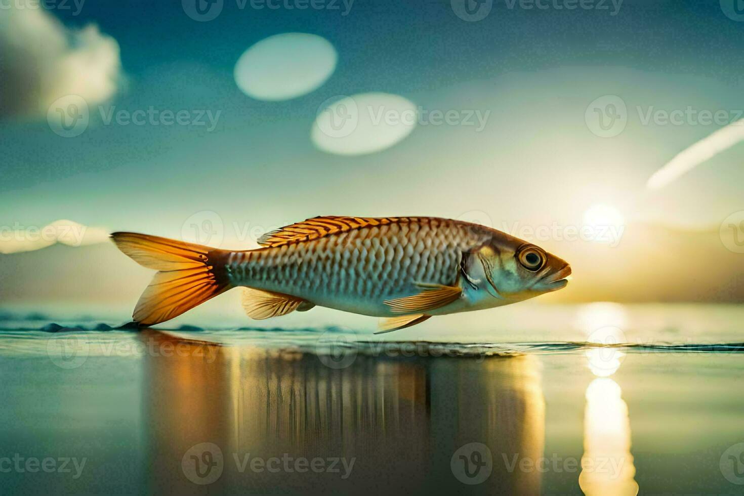 foto papel de parede a céu, peixe, pôr do sol, a mar, água, peixe, a mar,. gerado por IA