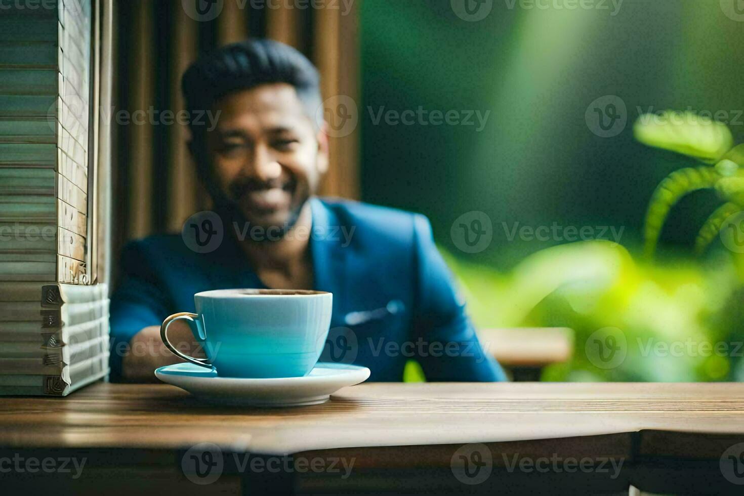 homem com café copo. gerado por IA foto