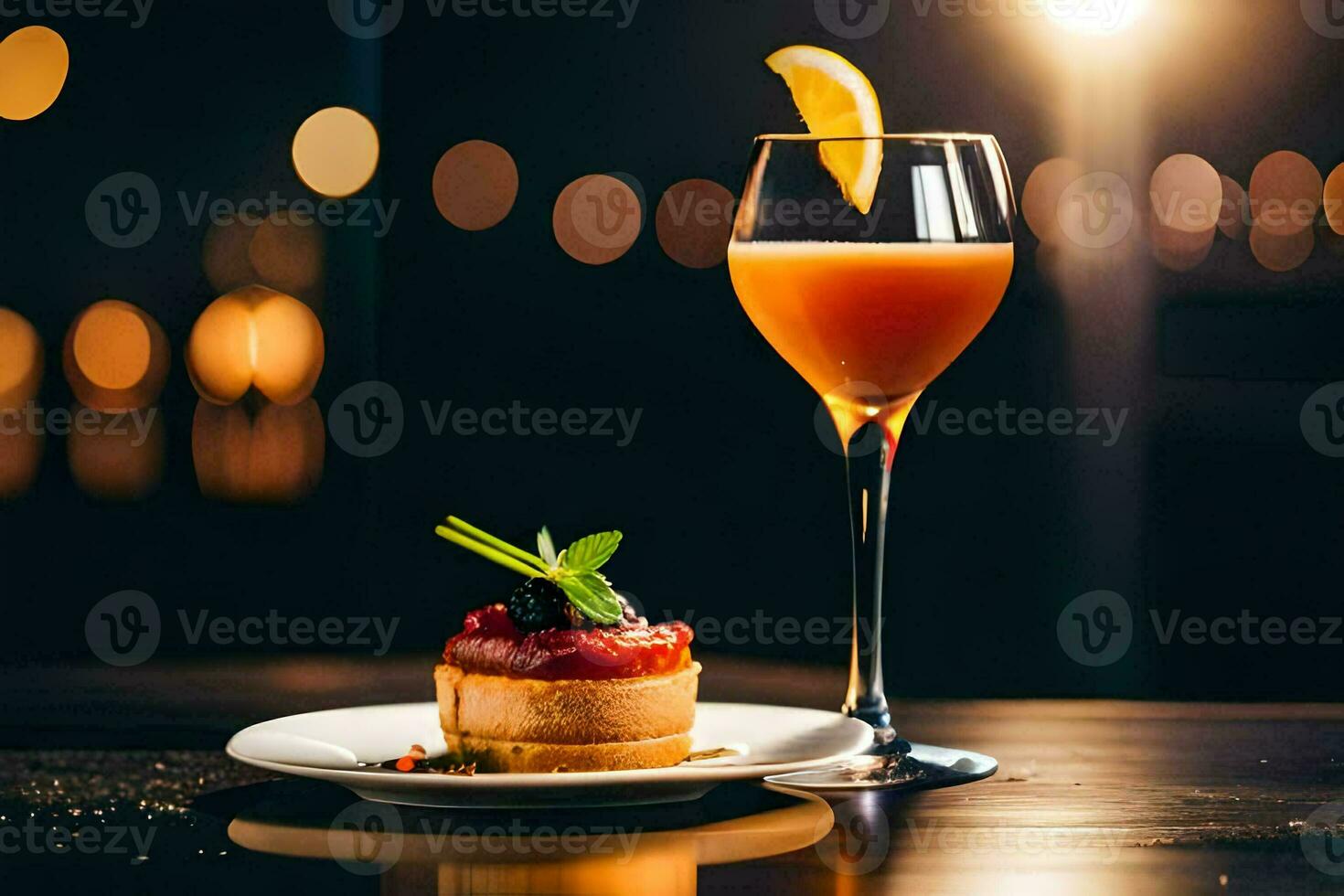 uma sobremesa e uma vidro do vinho em uma mesa. gerado por IA foto