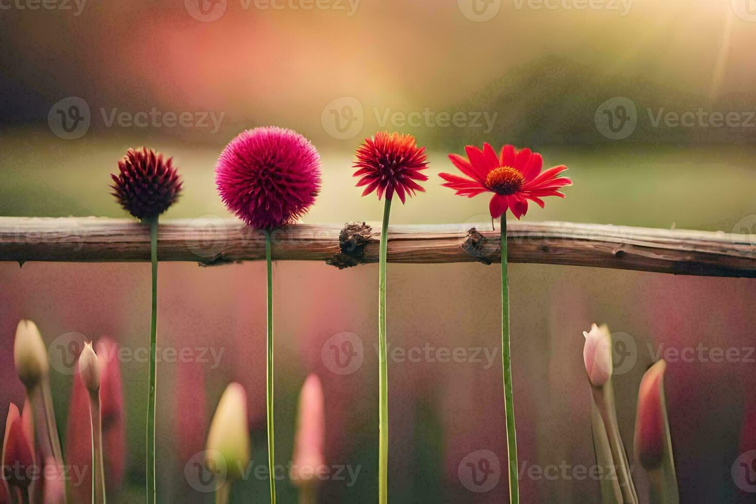 flores em uma cerca. gerado por IA foto