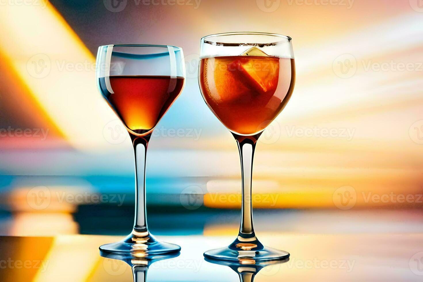 dois óculos do vinho com uma borrado fundo. gerado por IA foto