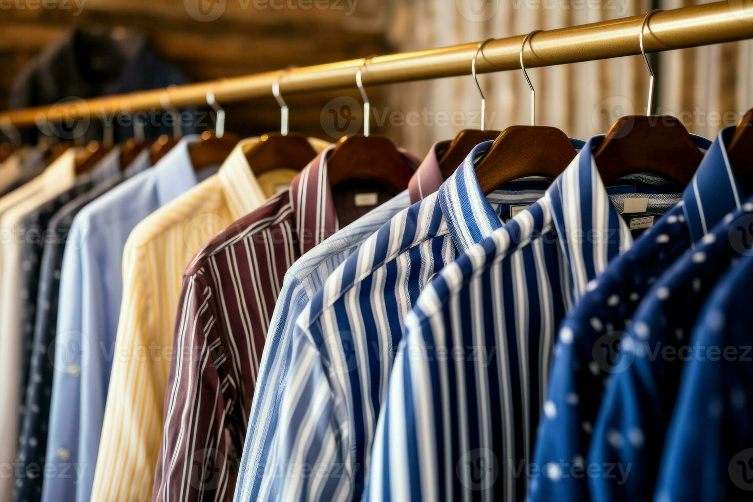 clássico masculino camisas em estante boutique escritório. gerar ai foto
