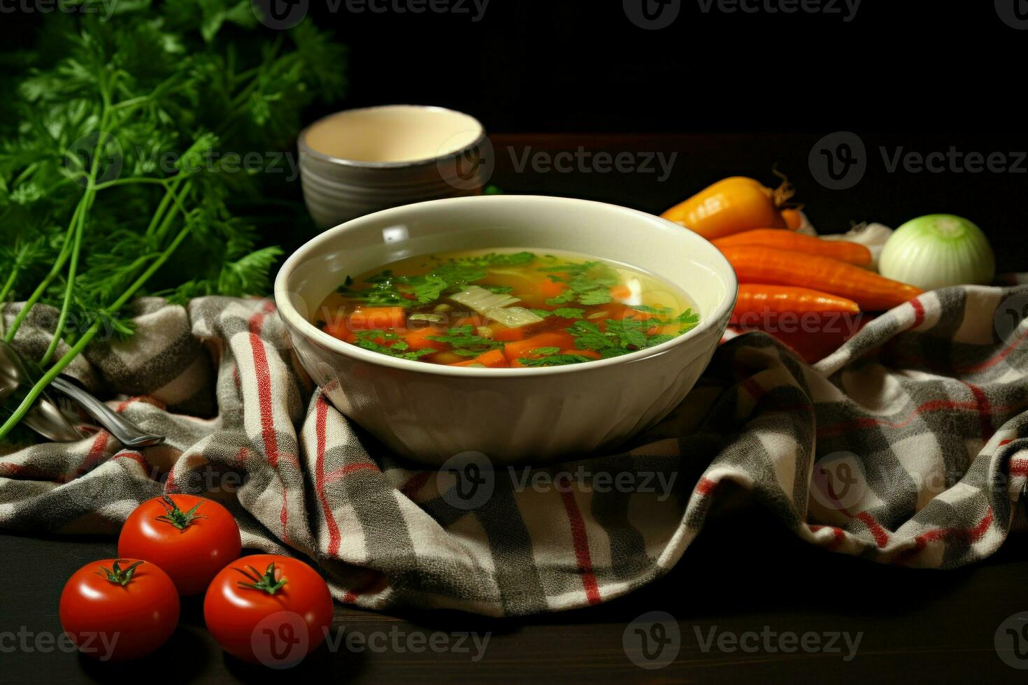 tigela com fresco vegetal sopa em mesa. gerar ai foto