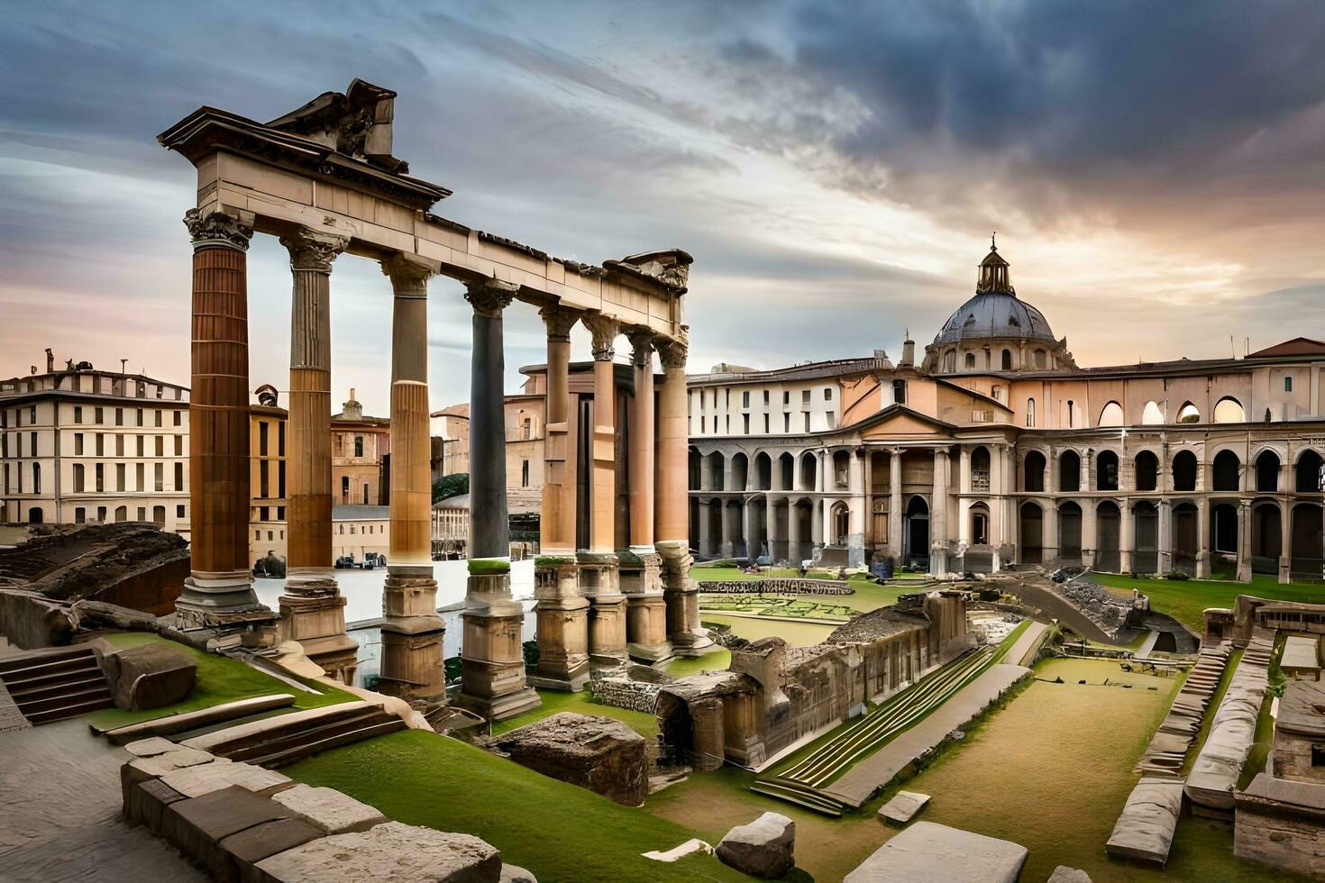 a romano fórum dentro Roma, Itália. gerado por IA foto