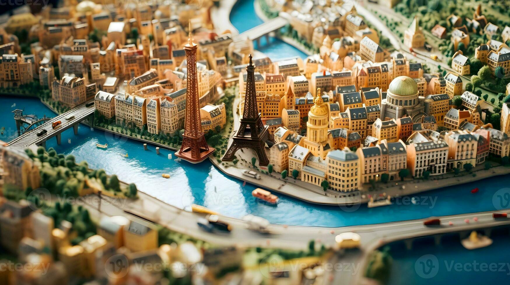 ai gerado perfeito topo Visão miniatura Paris em o circuito borda foto