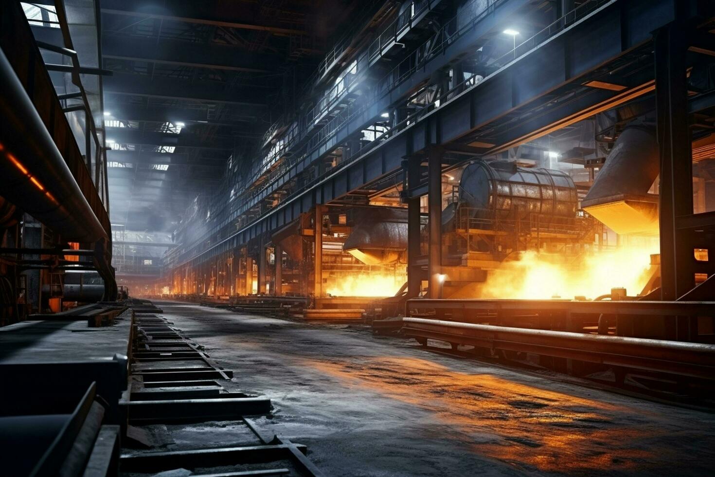 ai gerado vermelho fundição pesado industrial fundição aço metal plantar forno fundido fábrica metalurgia fabricação ferro quente Produção calor metalúrgico fogo foto