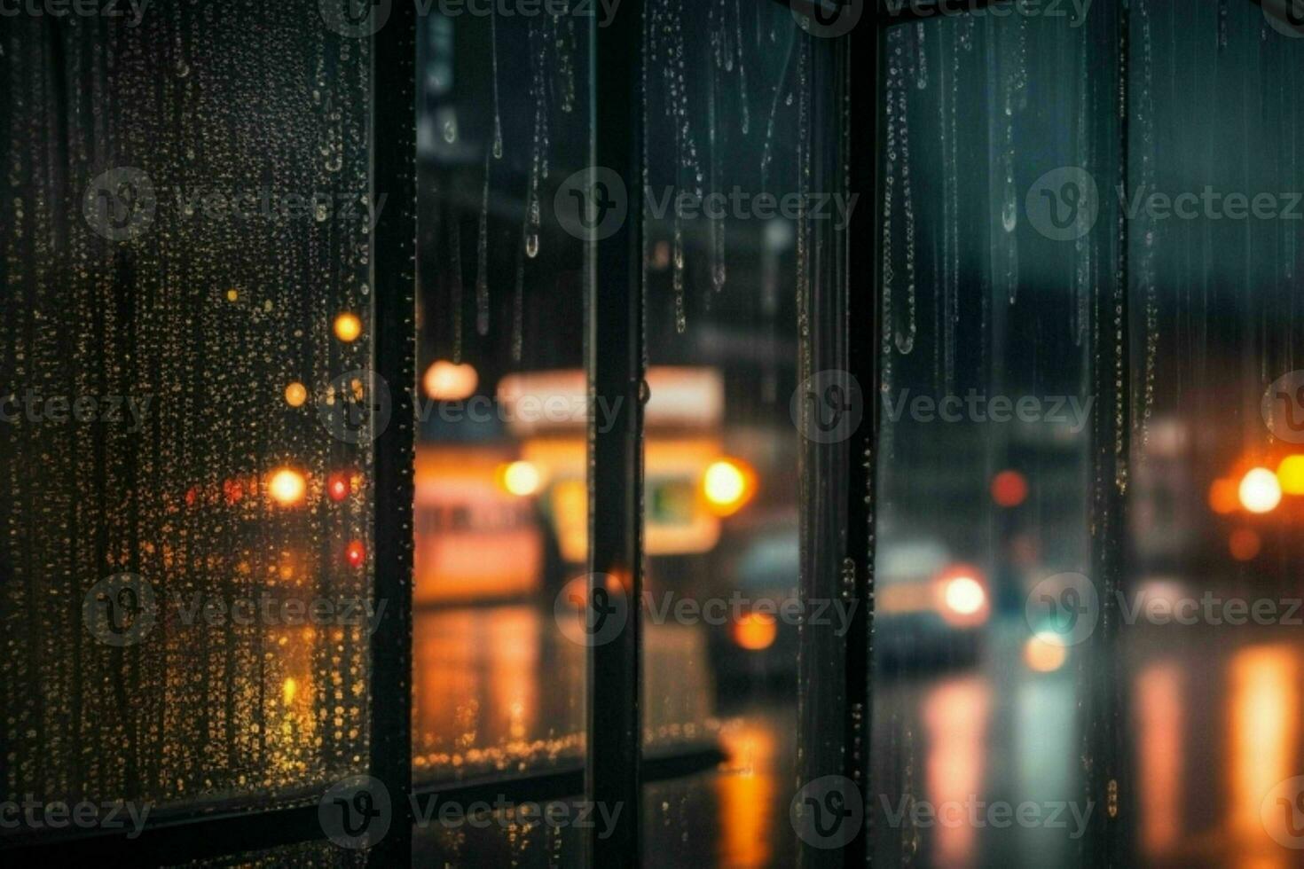 pingos de chuva e luzes da rua às noite. fundo. ai generativo pró foto