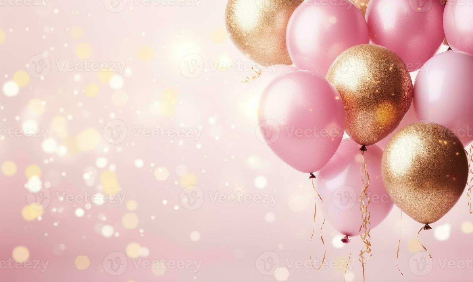 brilhante Rosa e dourado brilhar balões em luz Rosa suave pastel fundo ai gerado foto