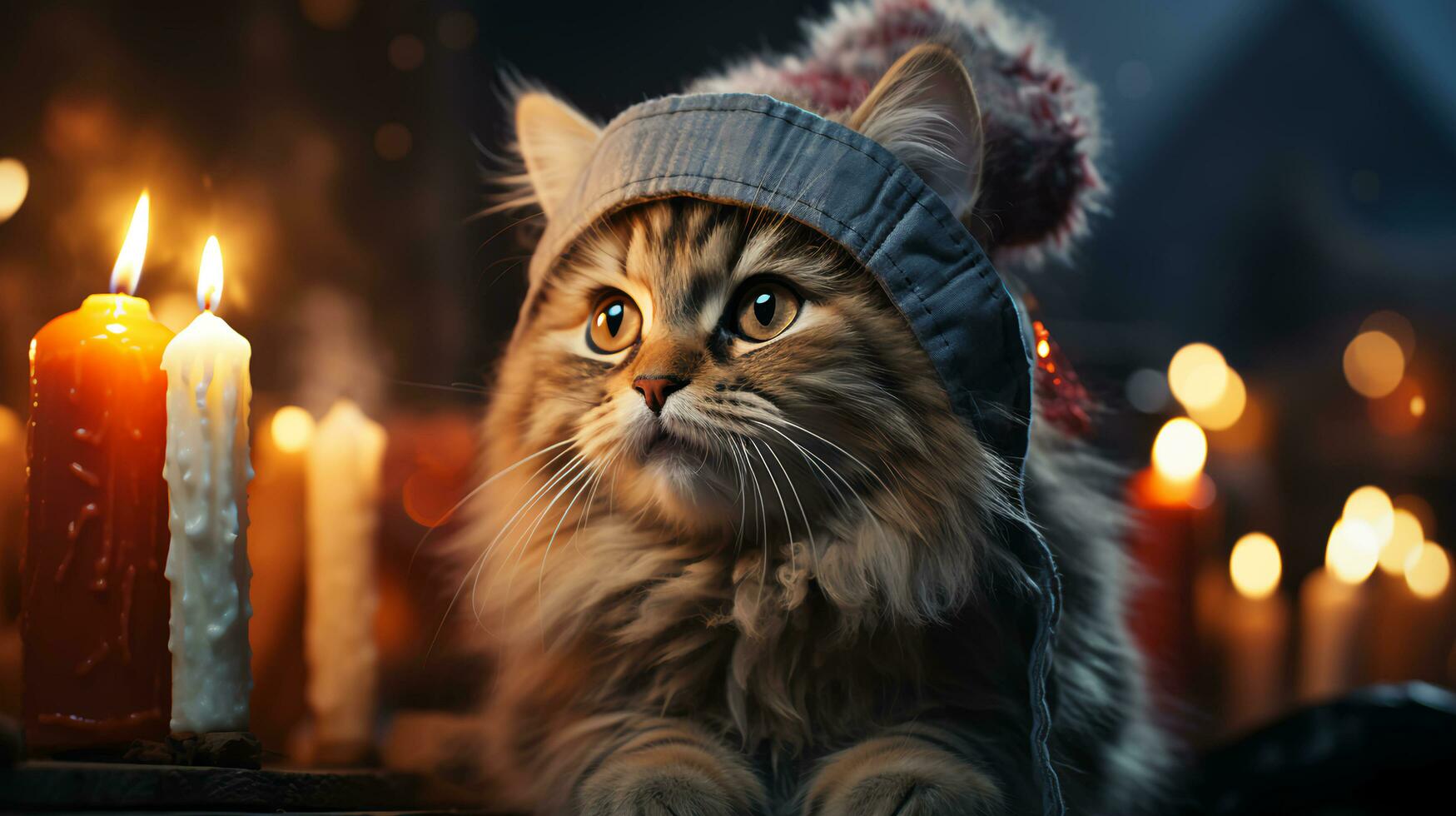 gerado por IA gato dentro uma festivo santa claus chapéu para Novo ano e Natal foto
