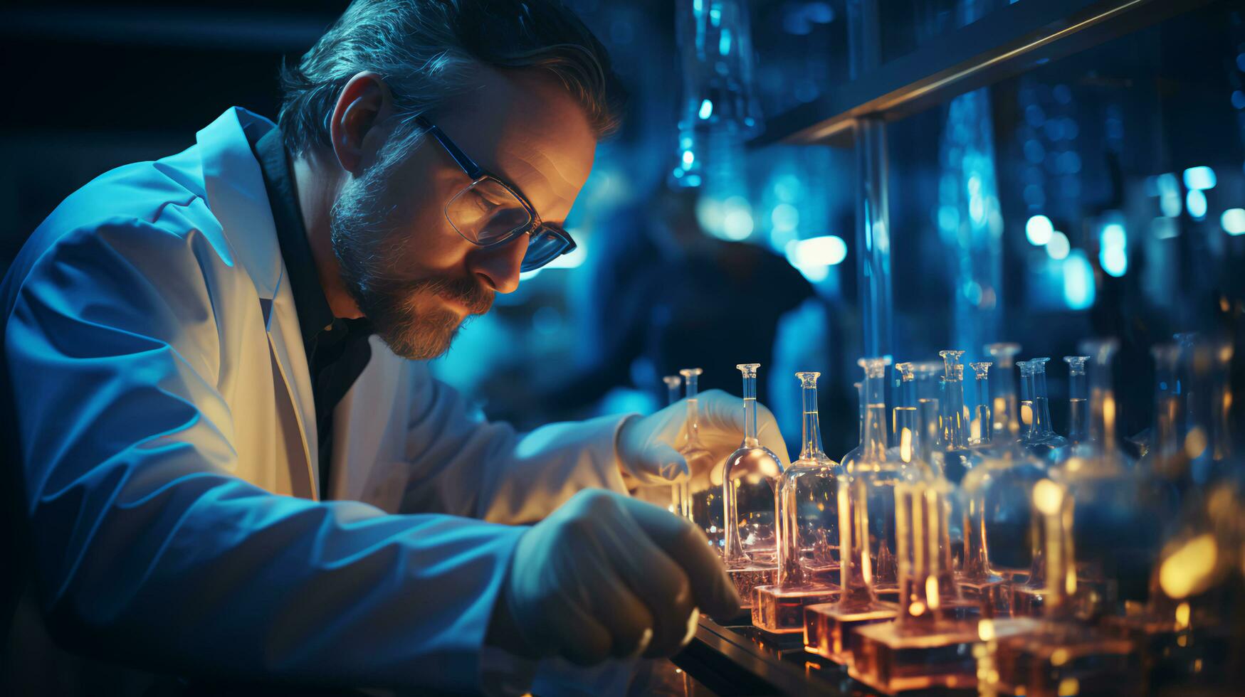 gerado por IA cientista dentro científico médico microbiologia laboratório com equipamento e teste tubos foto