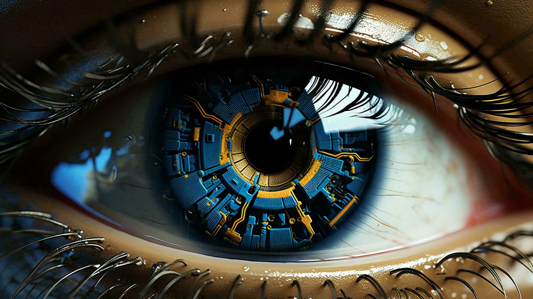 gerado por IA fechar Visão do a alta tecnologia olho. retinal digitalização para pessoal identificação. conceito do laser visão correção, digitalização e computador visão foto