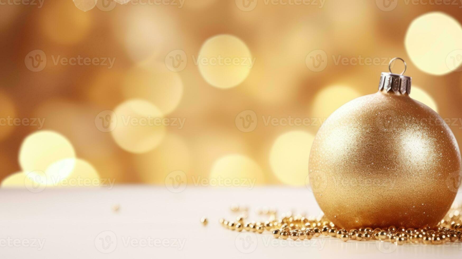 Natal bola em abstrato ouro fundo. ai generativo Natal bandeira foto