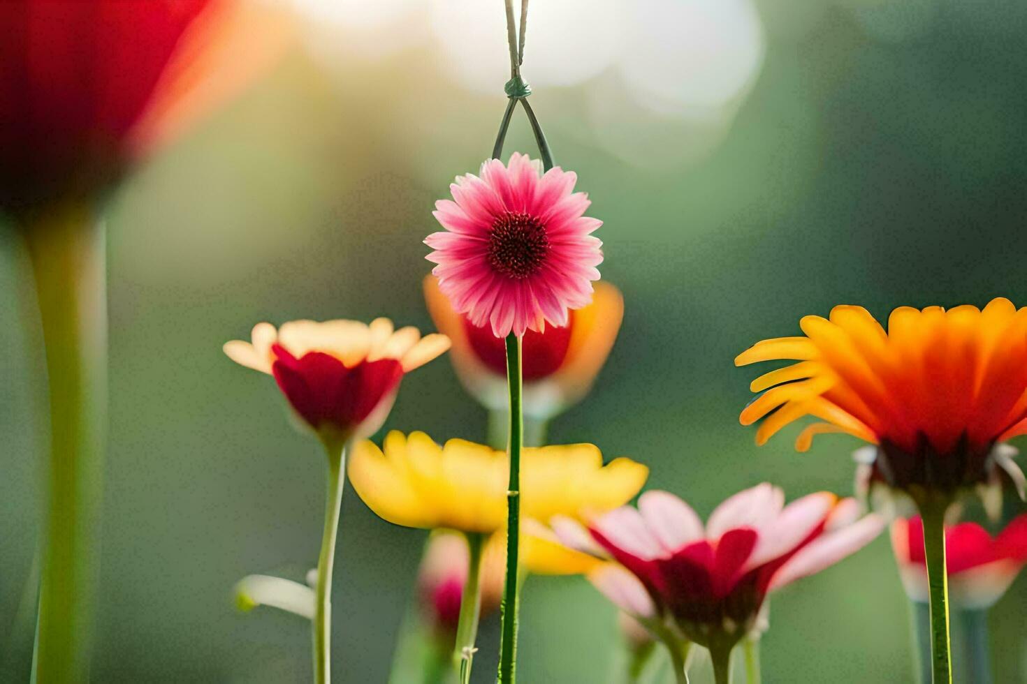 colorida flores estão dentro uma jardim com luz solar. gerado por IA foto