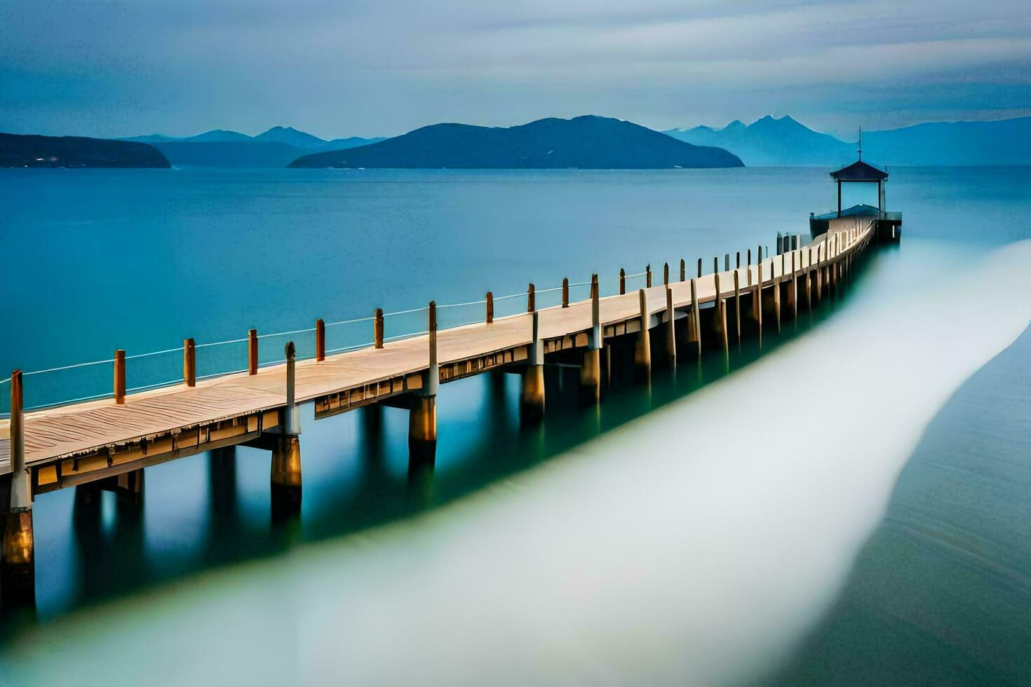 uma grandes exposição foto do uma cais dentro a oceano. gerado por IA