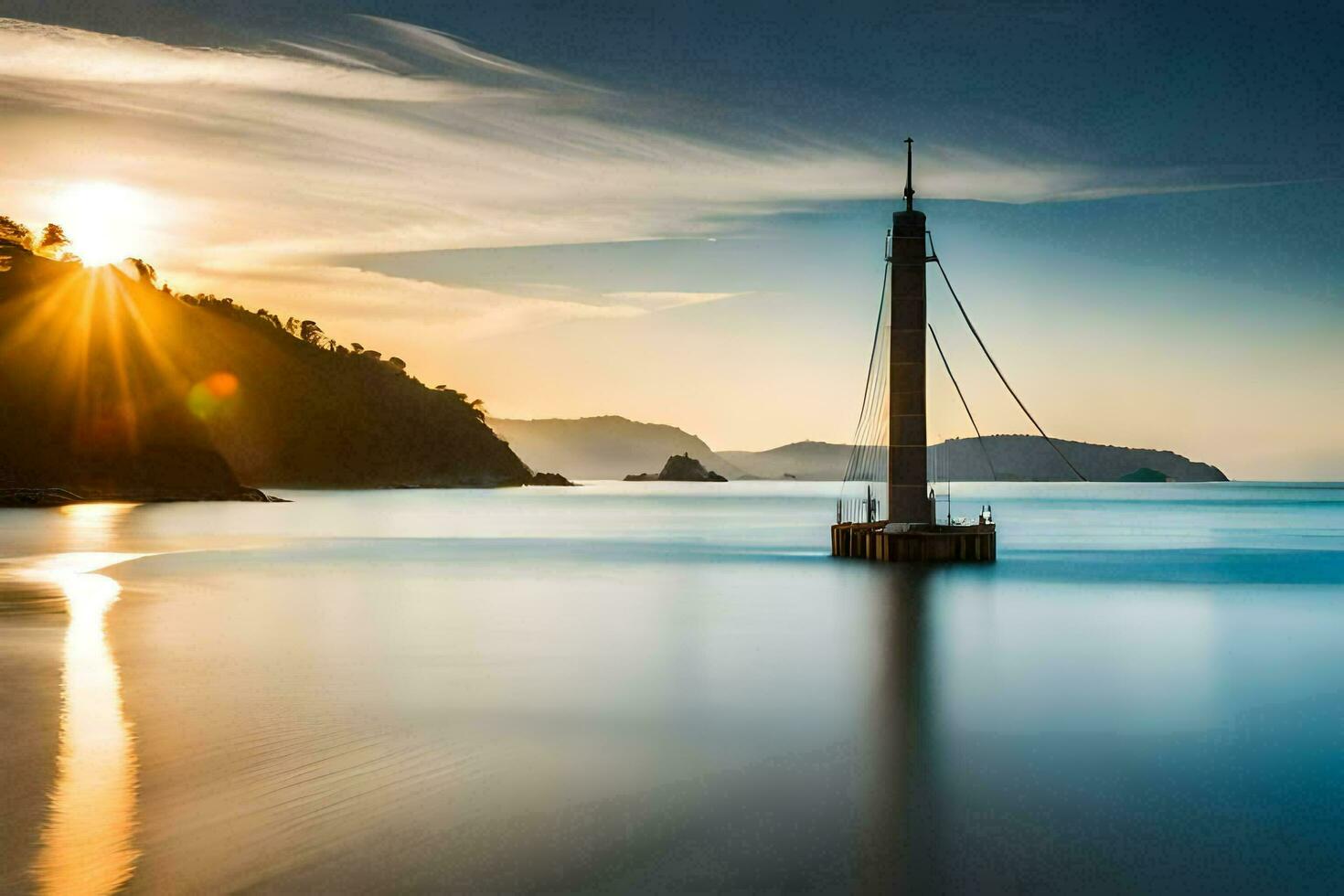 uma barco é sentado em a costa às pôr do sol. gerado por IA foto