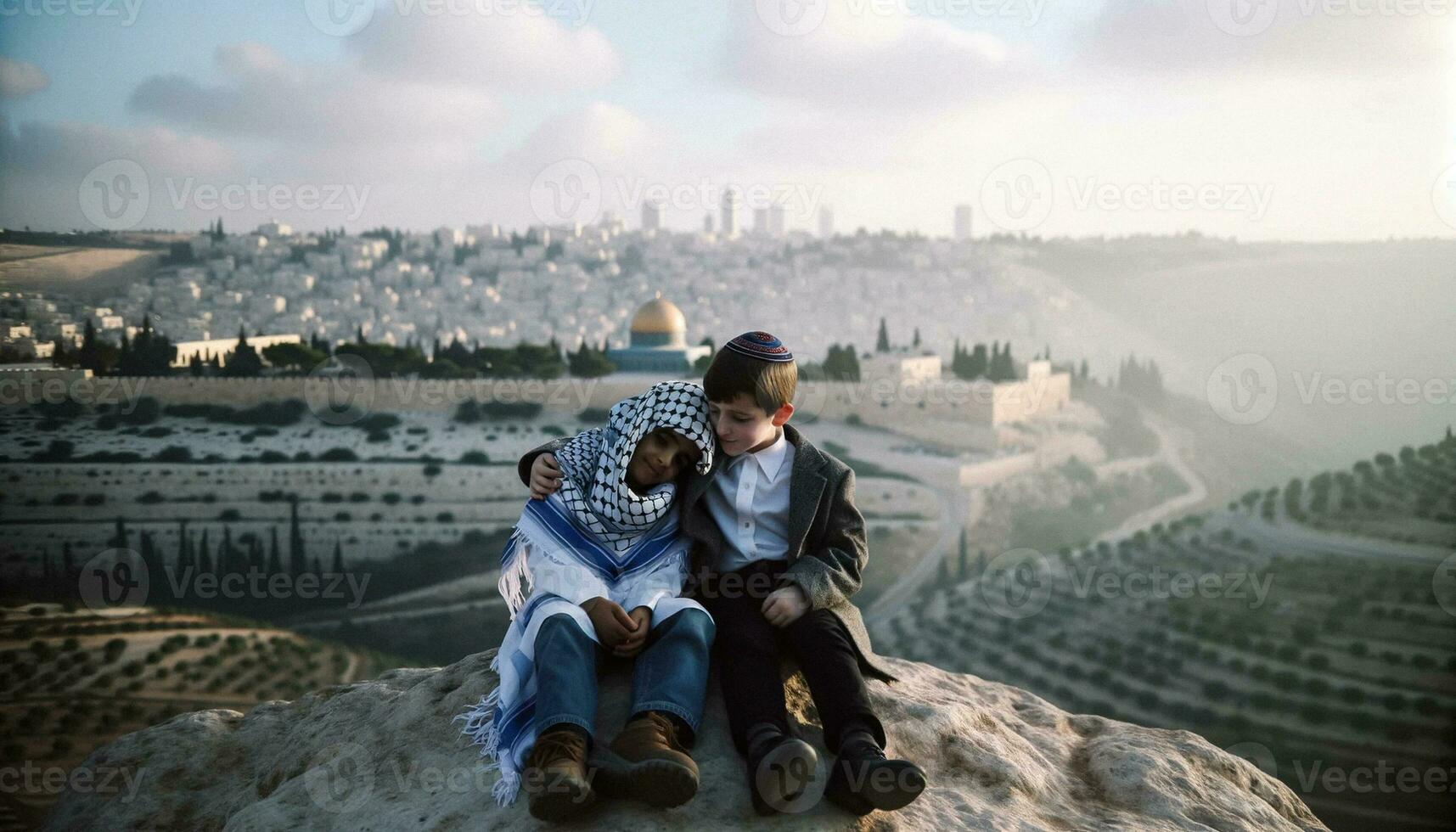 símbolo do Paz judaico e palestino amigos dentro Jerusalém. generativo ai foto