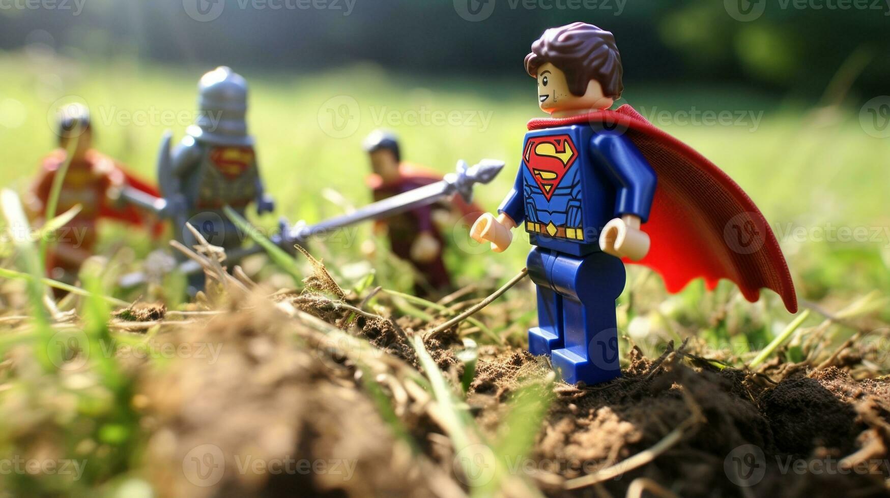 Lego Heróis equipe acima para Salve  a mundo ai generativo foto