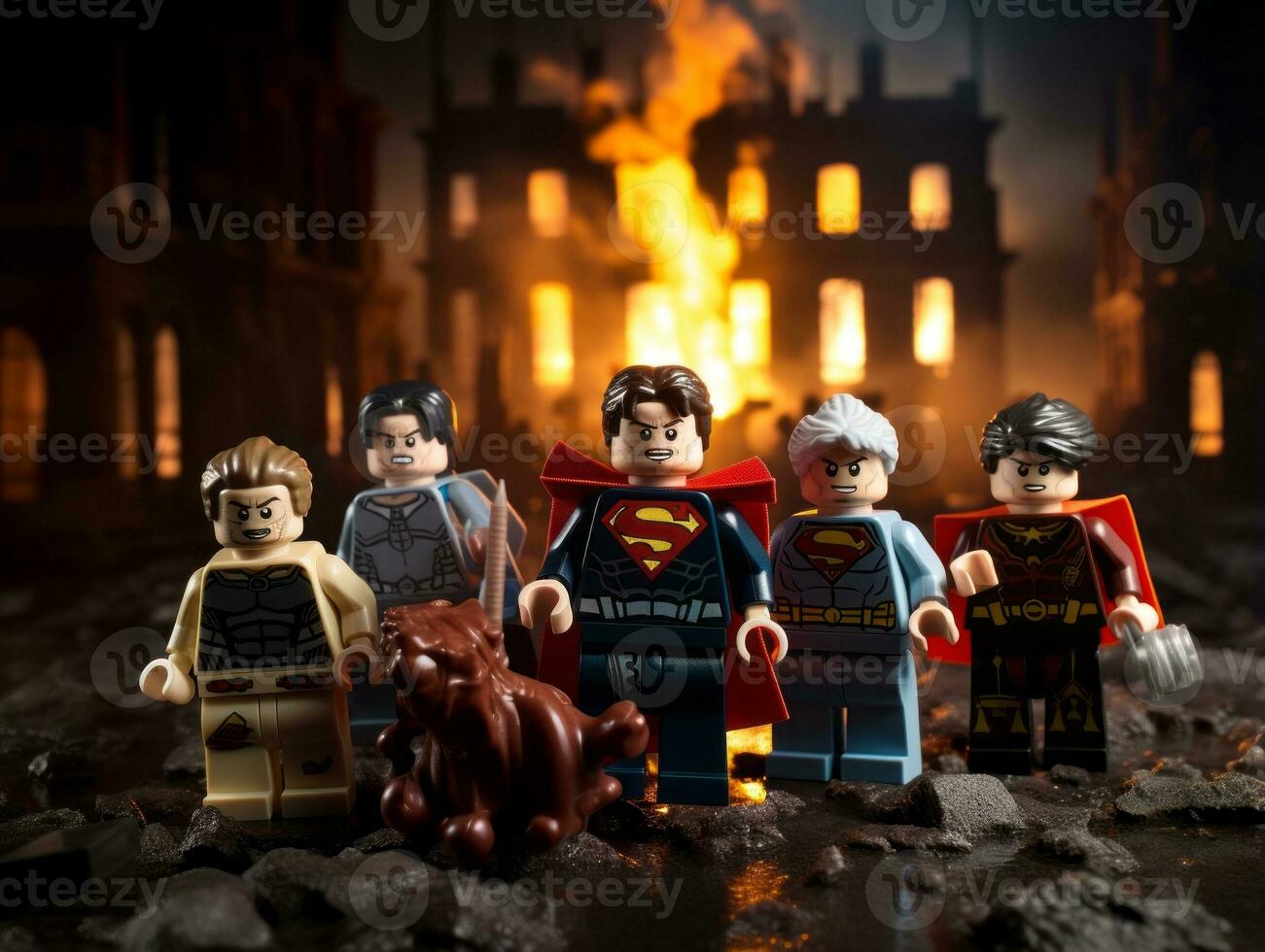 Lego Heróis equipe acima para Salve  a mundo ai generativo foto