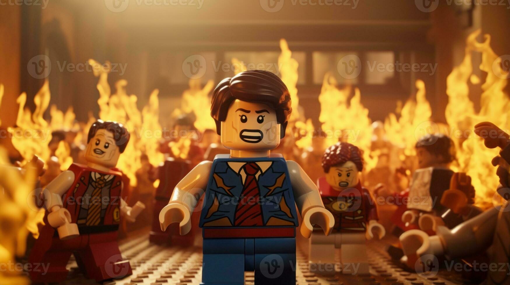 Lego Heróis equipe acima para Salve  a mundo ai generativo foto