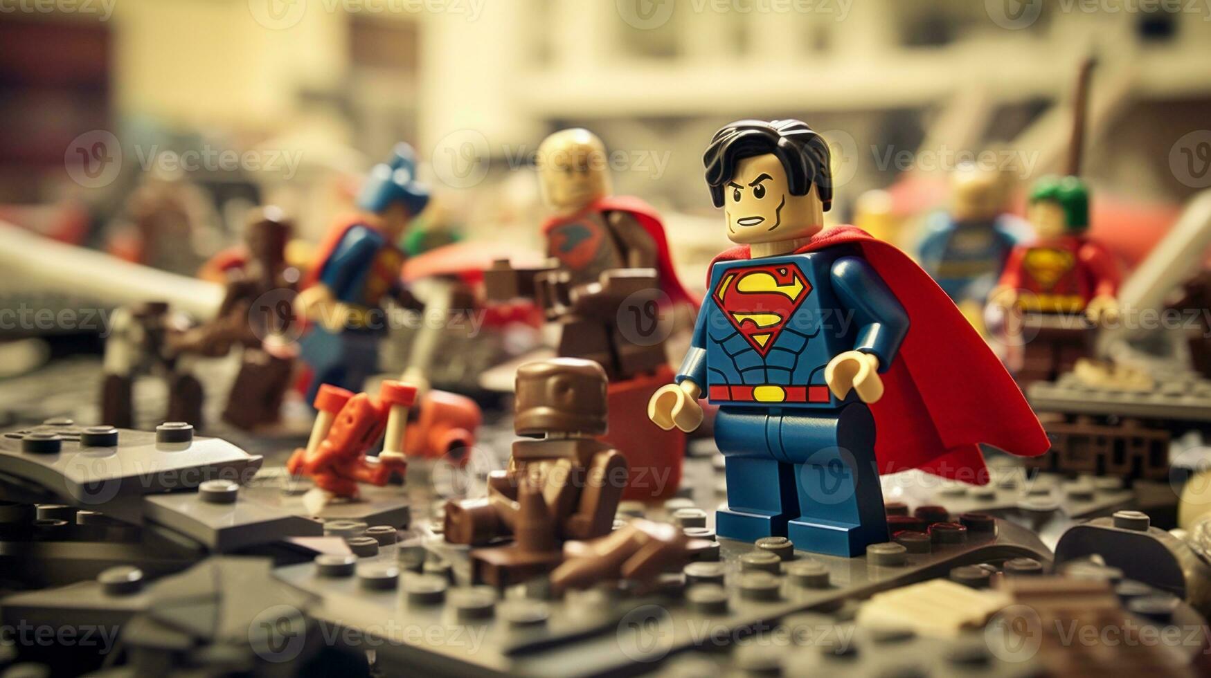 Lego Heróis equipe acima para Salve  a mundo ai generativo foto