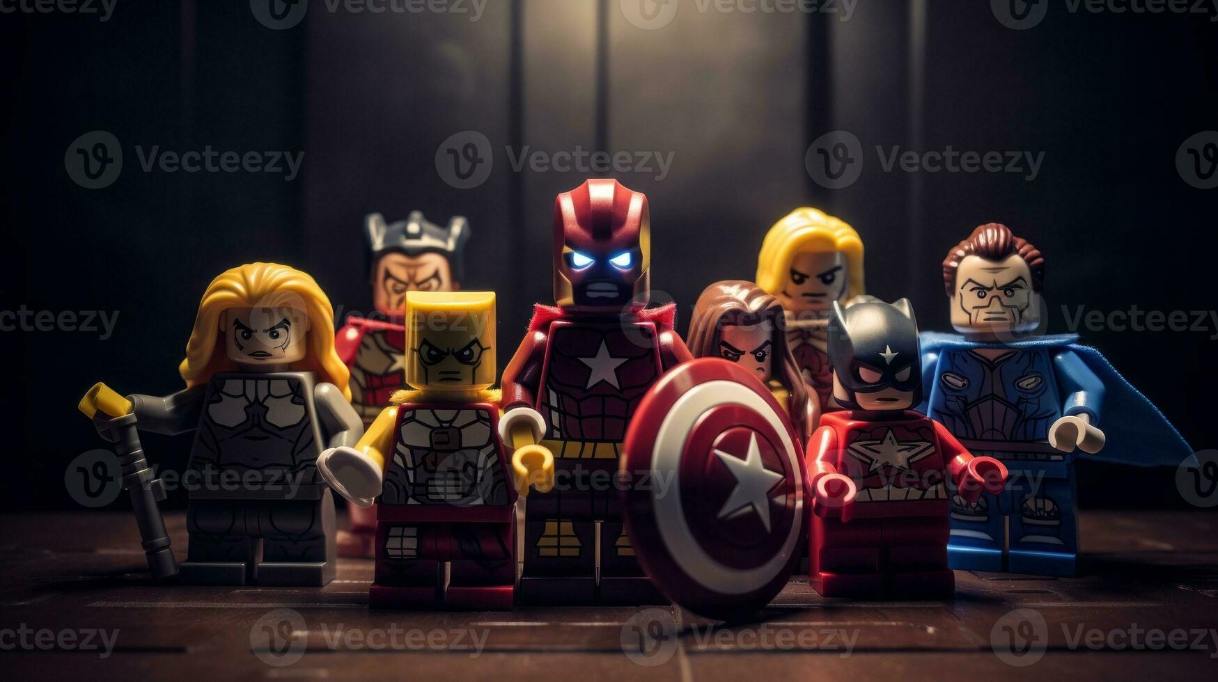 Lego Heróis equipe acima para Salve  a mundo ai generativo foto