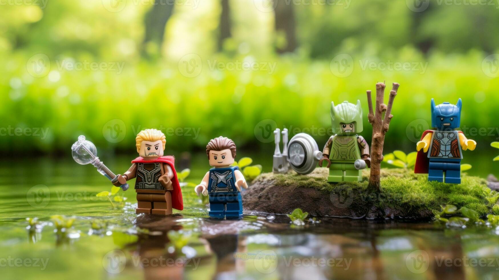 Lego Heróis equipe acima para Salve  a mundo ai generativo foto