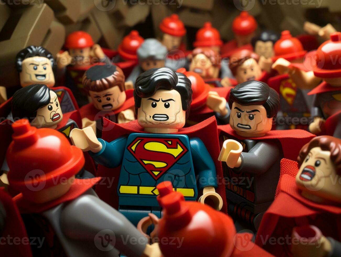 Lego Heróis equipe acima para Salve  a mundo ai generativo foto