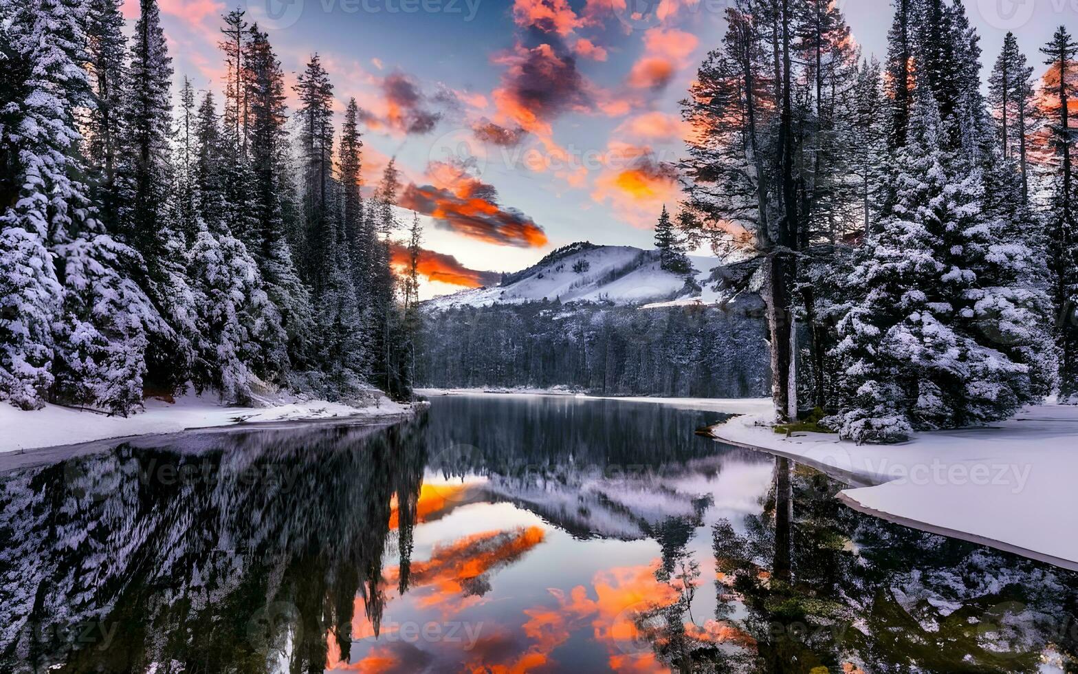 tranquilo crepúsculo bênção, uma hipnotizante instantâneo do a sereno Nevado panorama banhado dentro a suave brilho do tarde. ai gerado foto