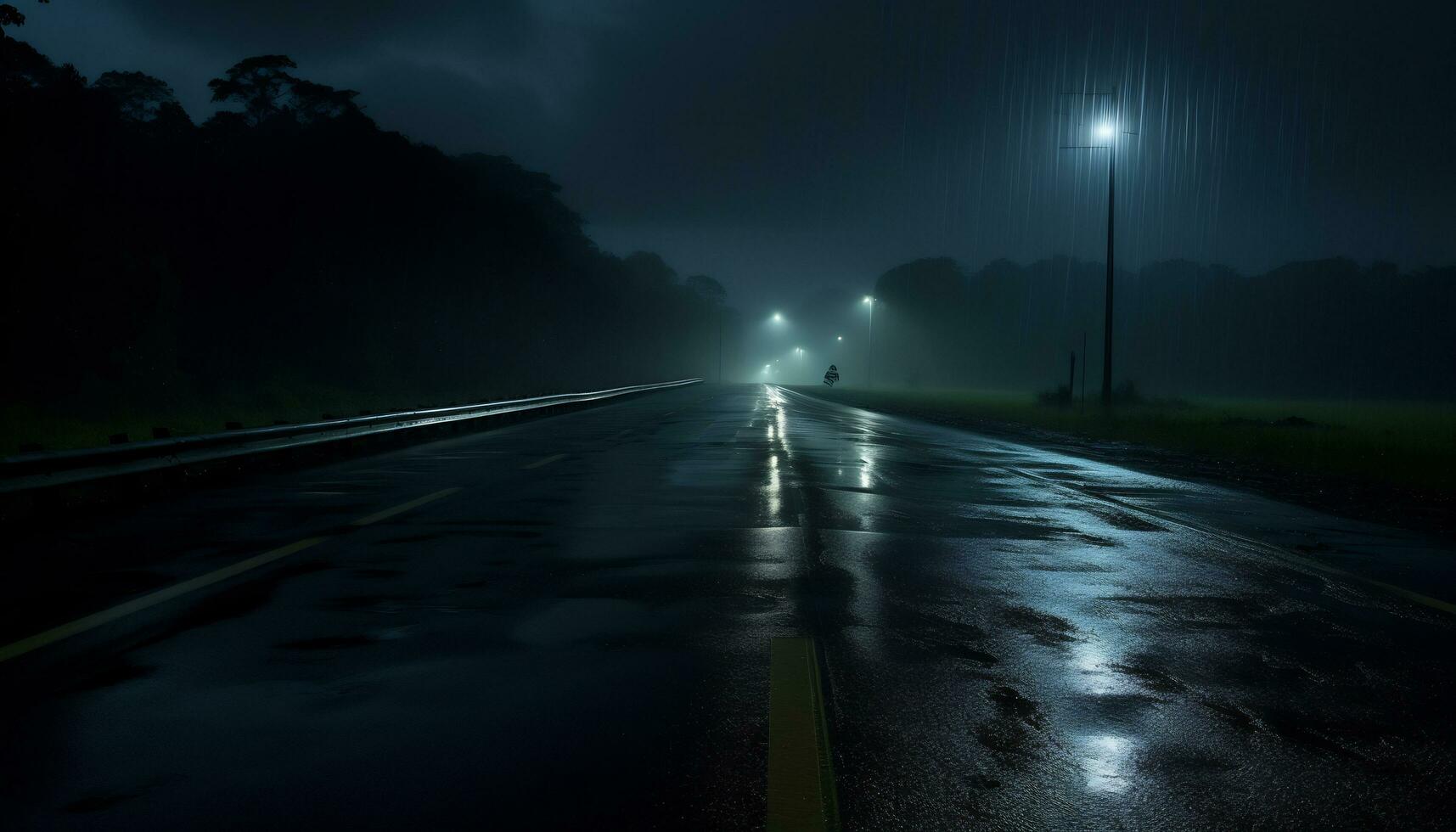 esvaziar rodovia às noite depois de chuva ai generativo foto