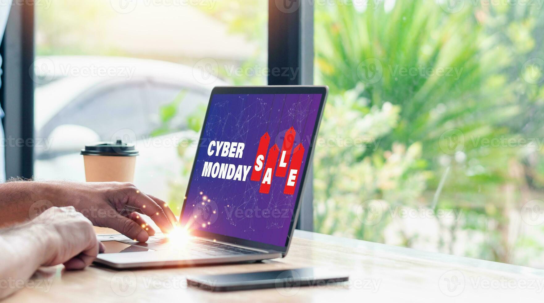 cyber Segunda-feira venda conectados conceito. cyber Segunda-feira festival, hoje lojas vai questão uma promoção para reduzir quase todos tipos do produtos. compras, desconto, comprar. cyber Segunda-feira fundo bandeira. cópia de espaço foto