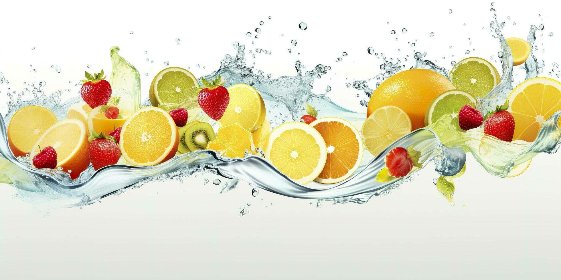 redemoinho água respingo com frutas. líquido fluxo com gelo cubos e uma misturar do fresco frutas. generativo ai foto