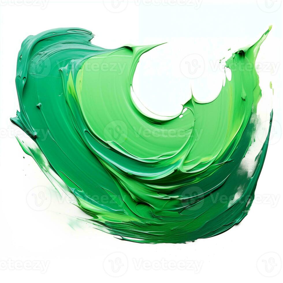 uma mancha do verde acrílico pintar. uma escova acidente vascular encefálico do pintura em uma branco fundo. ai generativo foto