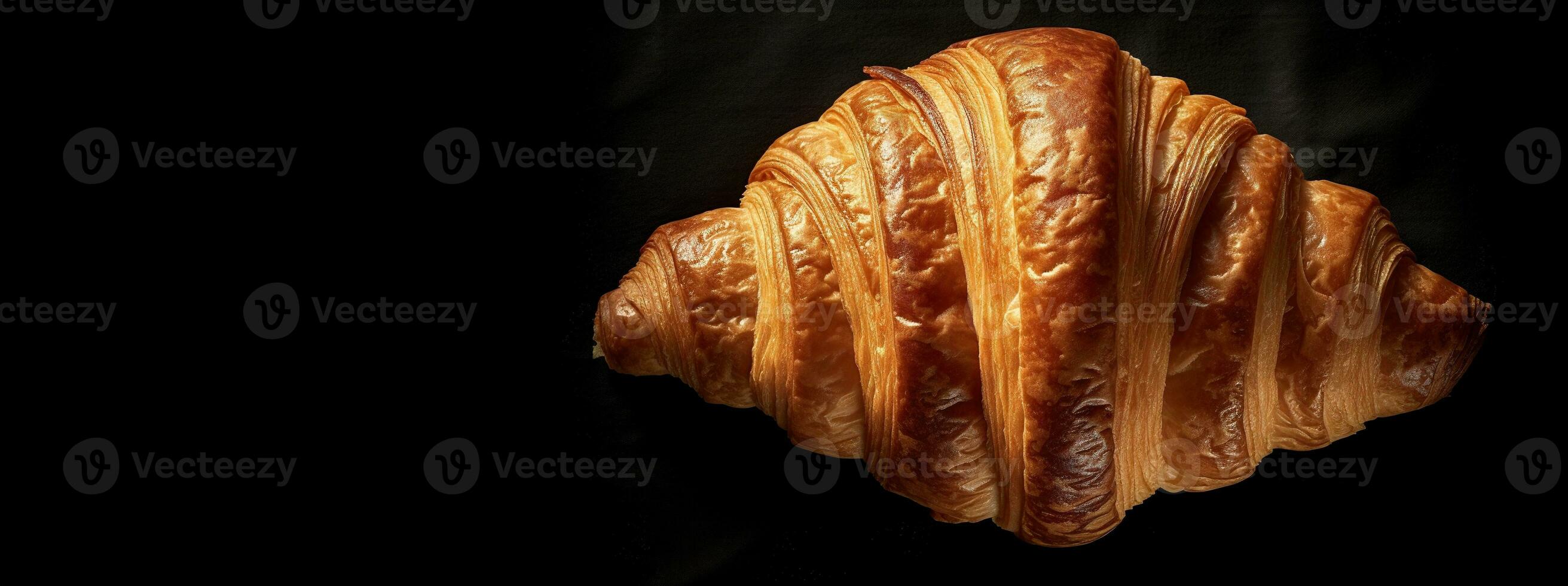 generativo ai, fresco croissant em Sombrio fundo com cópia de espaço, francês padaria foto