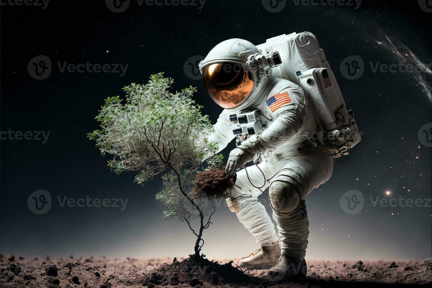 astronauta plantio uma árvore em estrangeiro planeta. generativo ai foto