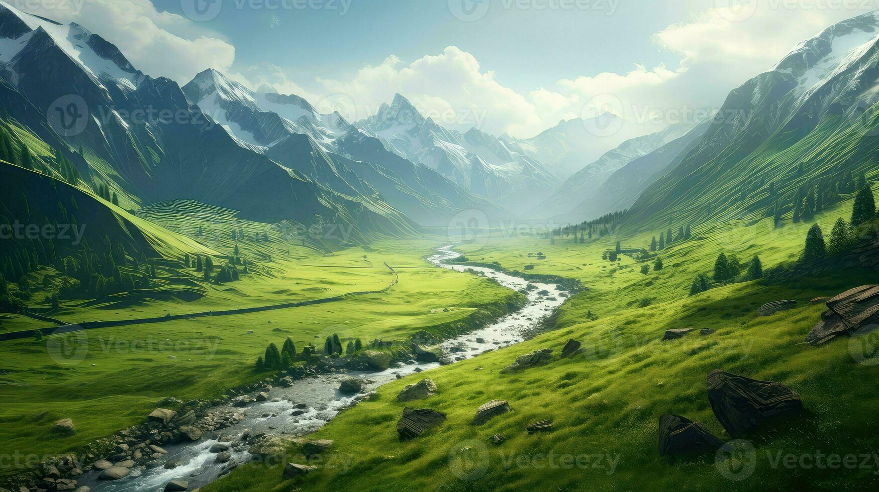 panorama verdejante alpino vales ai gerado foto