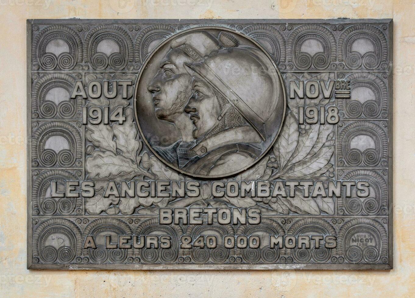 comemorativo placa para bretão veteranos do mundo guerra Eu às les inválidos, Paris, França foto