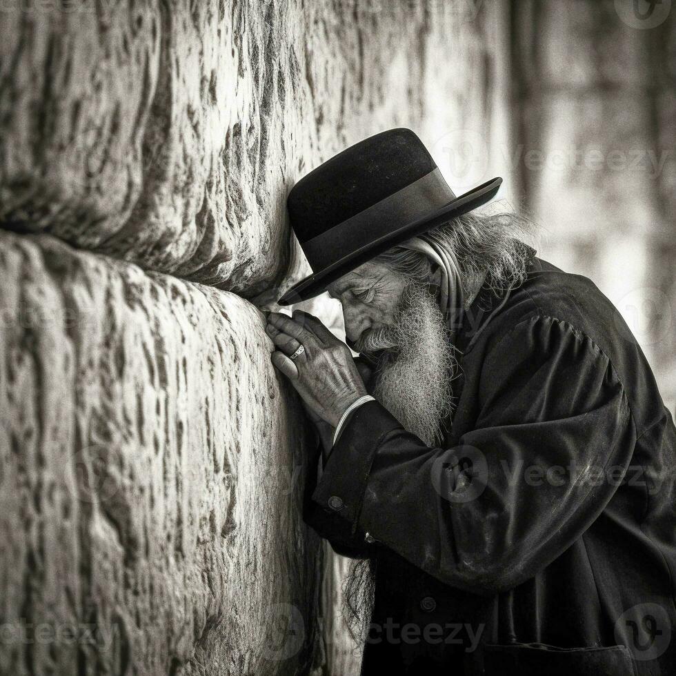 uma hassídico judeu Rezar em a ocidental parede dentro Jerusalém generativo ai foto