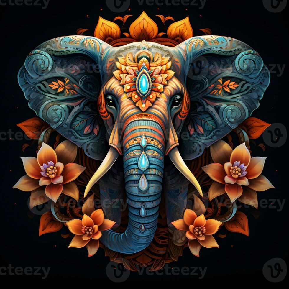 encantador ai gerado elefante mandala foto