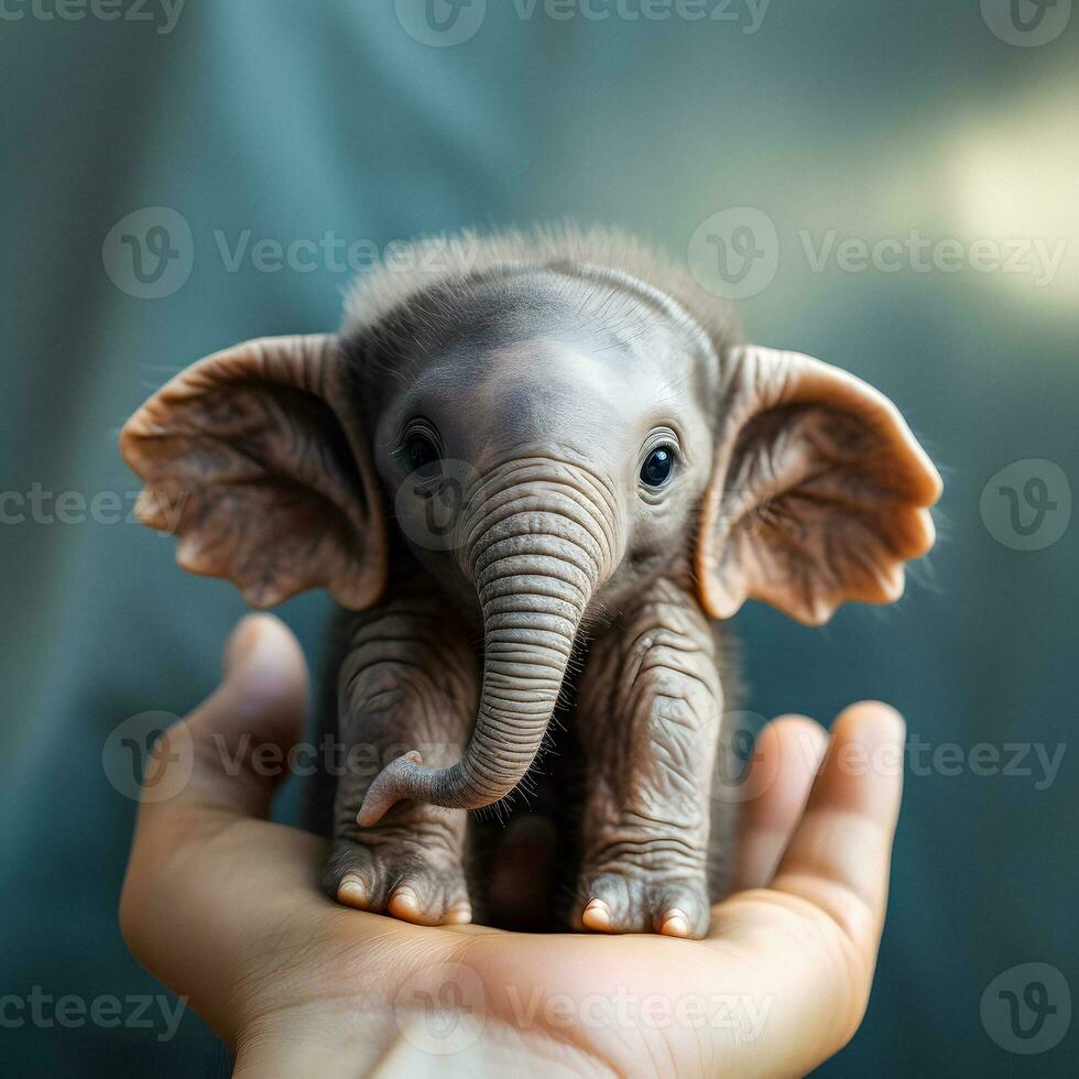 micro maravilha minúsculo elefante dentro mão generativo ai macro foto