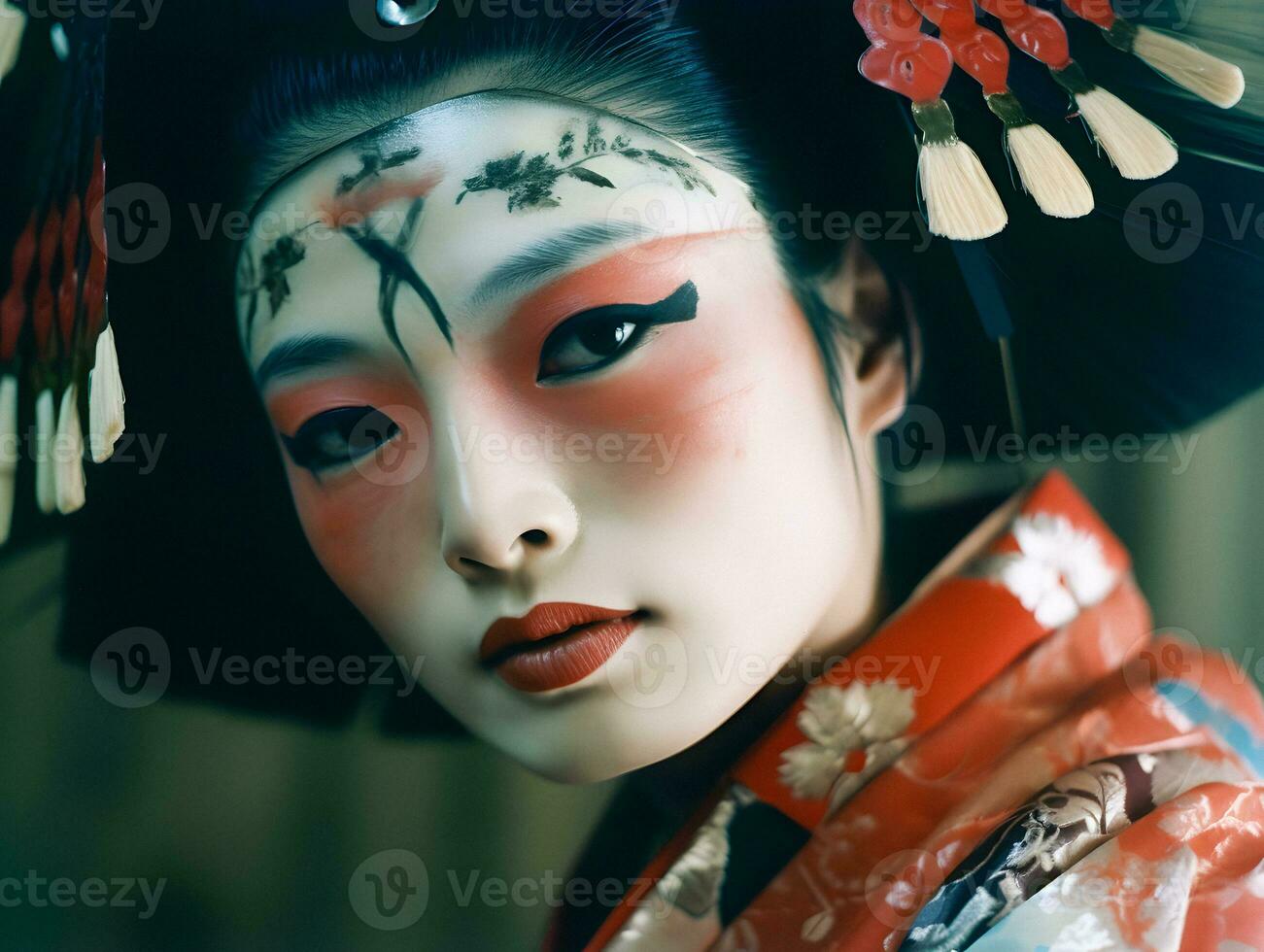 elegante tradições retrato do uma japonês mulher dentro tradicional vestuário generativo ai foto