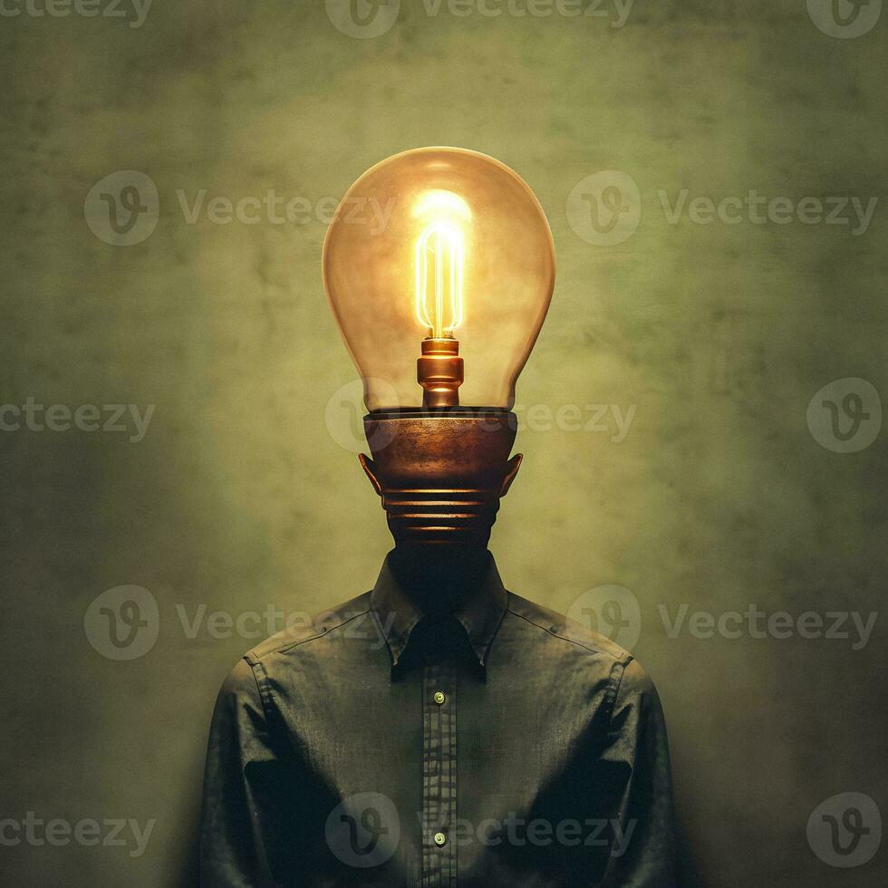 elétrico mente uma homem com uma lâmpada cabeça generativo ai foto