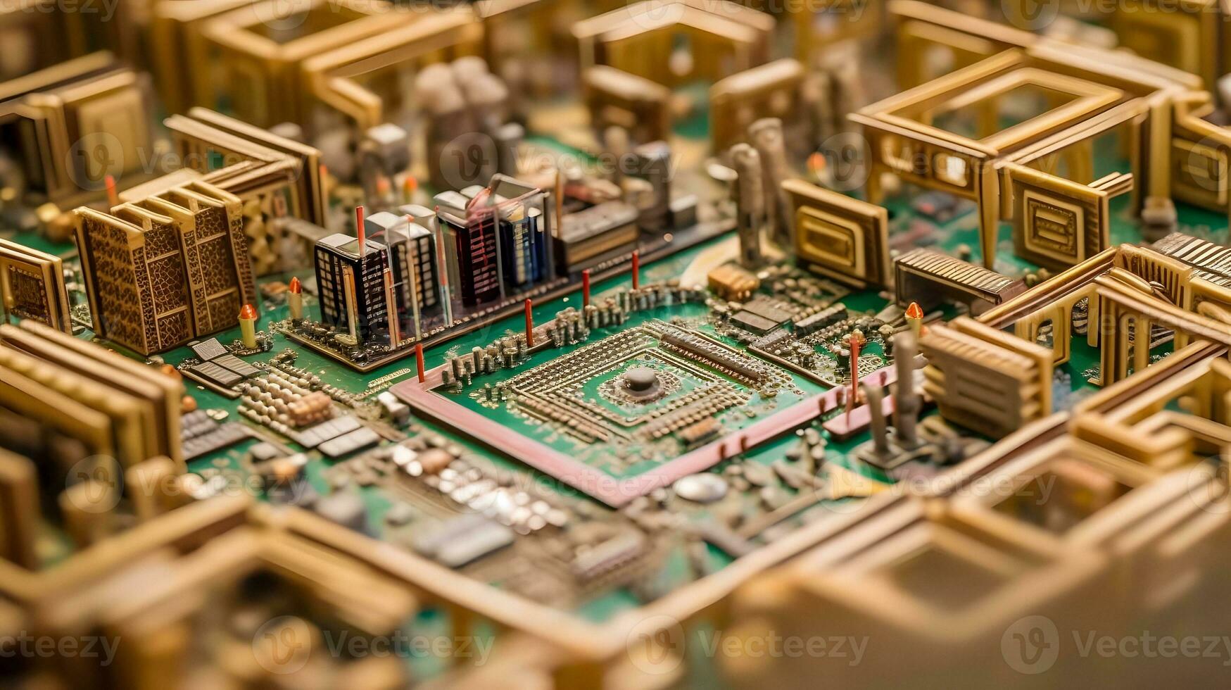 intrincado ai gerado miniatura Labirinto em placa mãe foto