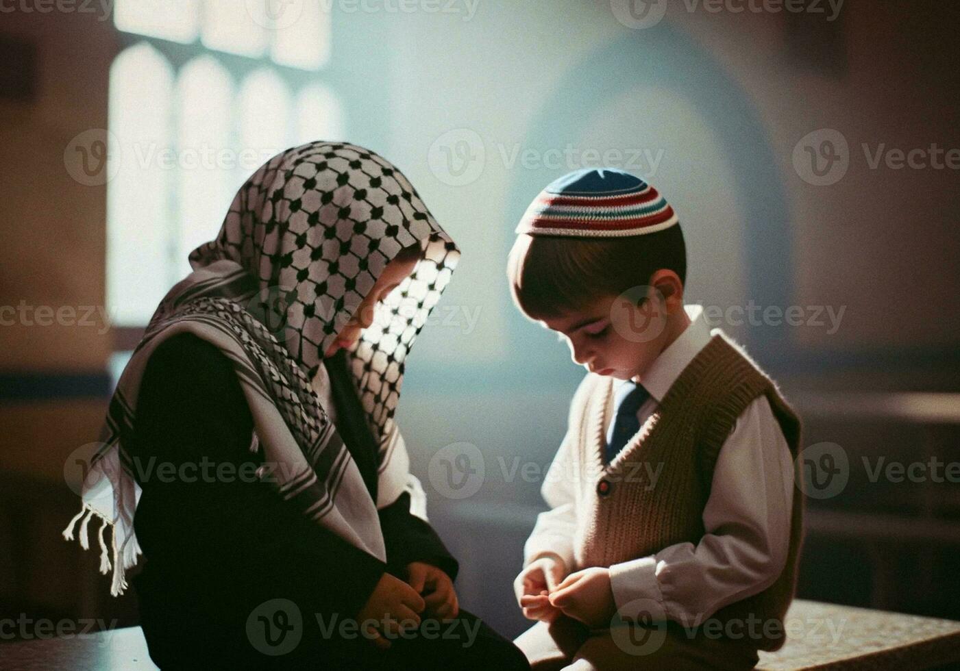 símbolo do Paz judaico e palestino amigos dentro Jerusalém. generativo ai foto