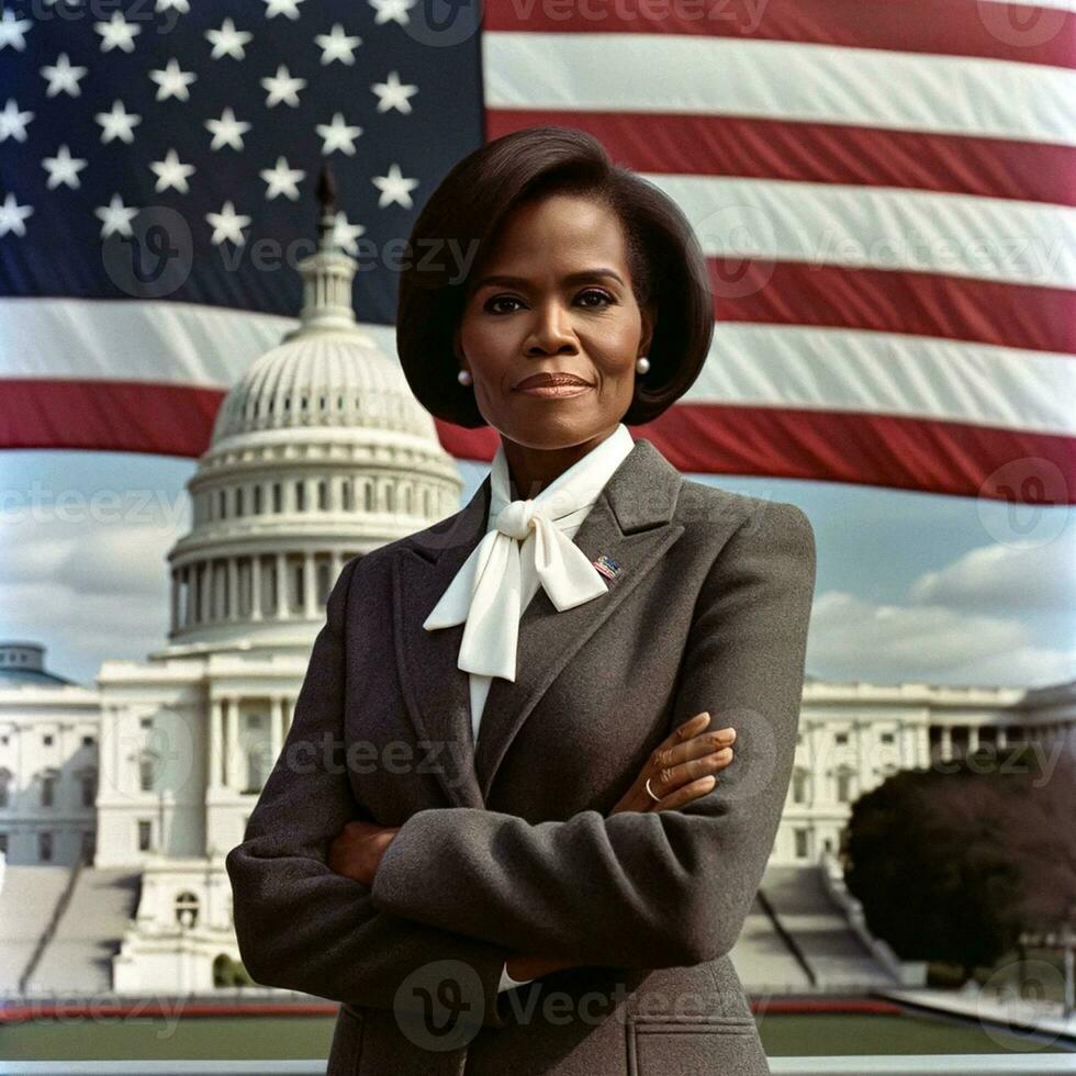 histórico retrato do primeiro Preto fêmea Presidente do a Unidos estados. generativo ai. foto