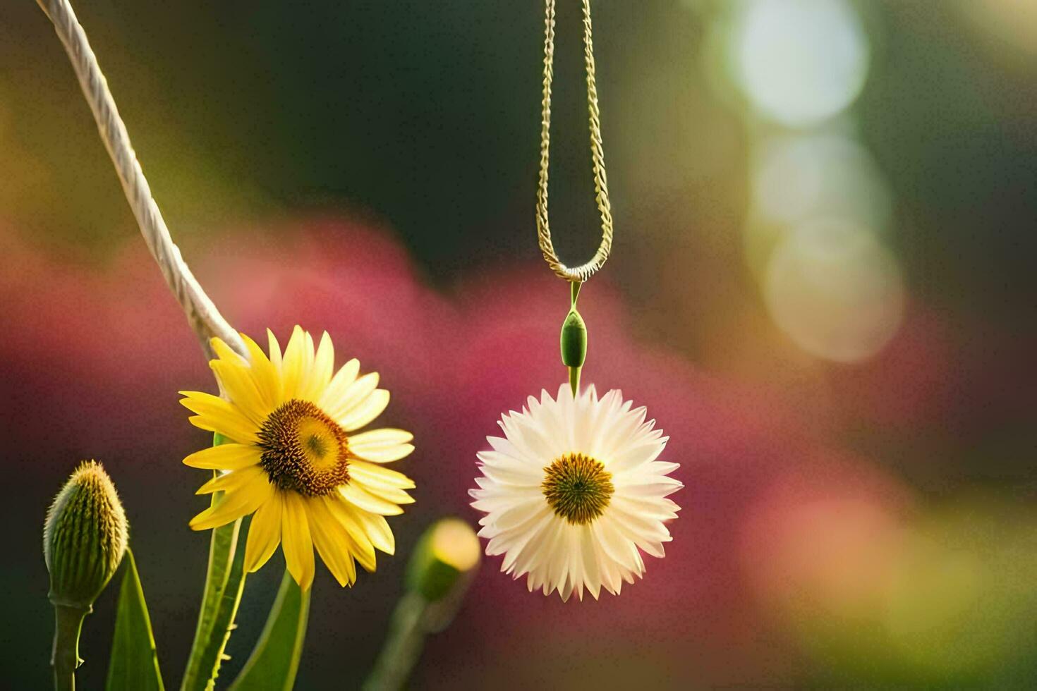 uma amarelo e branco flor com uma ouro colar. gerado por IA foto