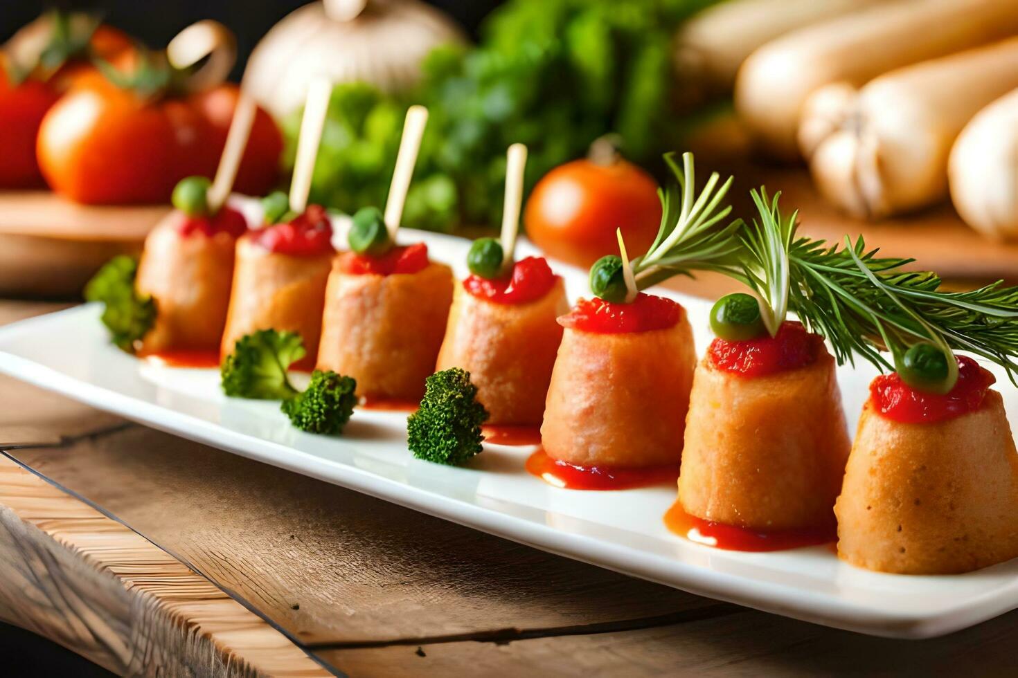 uma prato com aperitivos em isto. gerado por IA foto