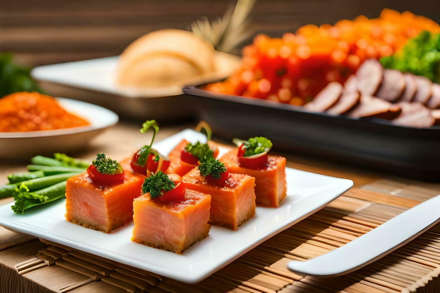 uma prato do Comida com carne e legumes. gerado por IA foto