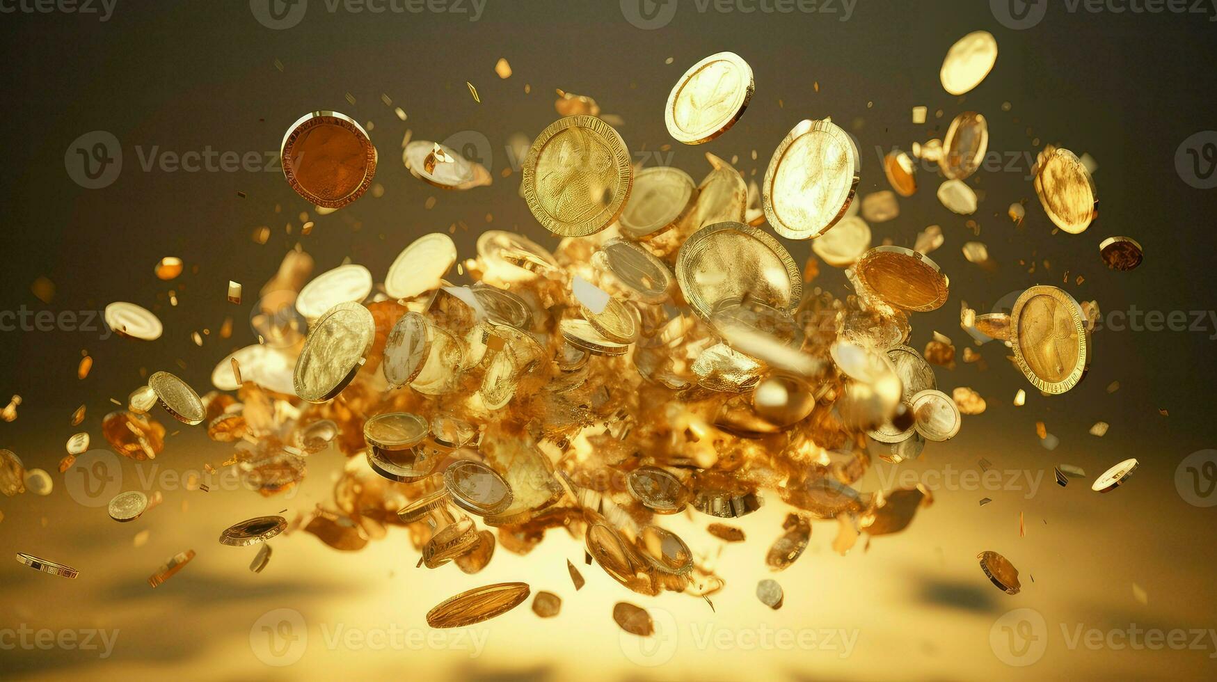 3d ouro moeda explosão ai gerado foto